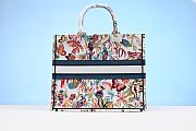 Dior Large Book Tote White fabric with multi-color Fantastica Jouy print embroidery - 3