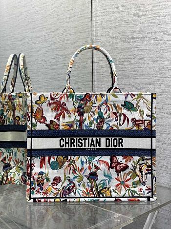 Dior Medium Book Tote White fabric with multi-color Fantastica Jouy print
