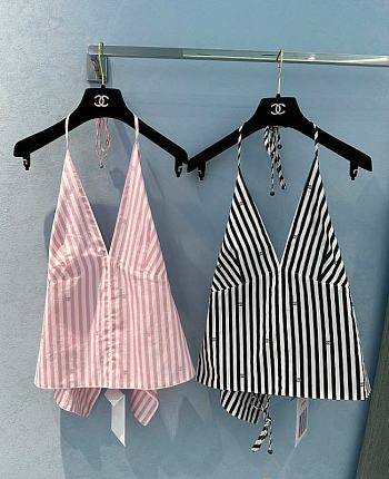 Chanel Stretch Printed Cotton Poplin Top