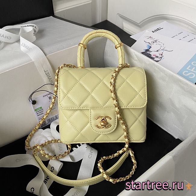 Chanel 23S Flap Bag Lamskin In Light Yellow AS403515 -15.5*7.5cm - 1