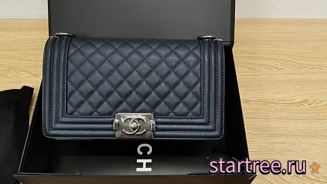 Chanel Boy Bag Caviar Navy Blue With Silver Hardware - 25cm - 1
