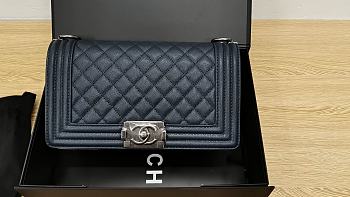 Chanel Boy Bag Caviar Navy Blue With Silver Hardware - 25cm