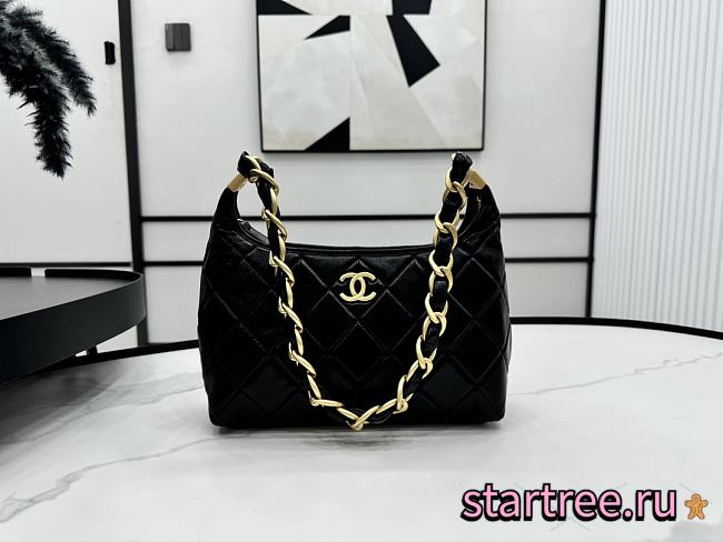 Green Small Hobo Bag Polished Lambskin & Gold-Tone Metal Black-22.5 × 19.5 × 8.5 cm - 1