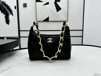 Green Small Hobo Bag Polished Lambskin & Gold-Tone Metal Black-22.5 × 19.5 × 8.5 cm