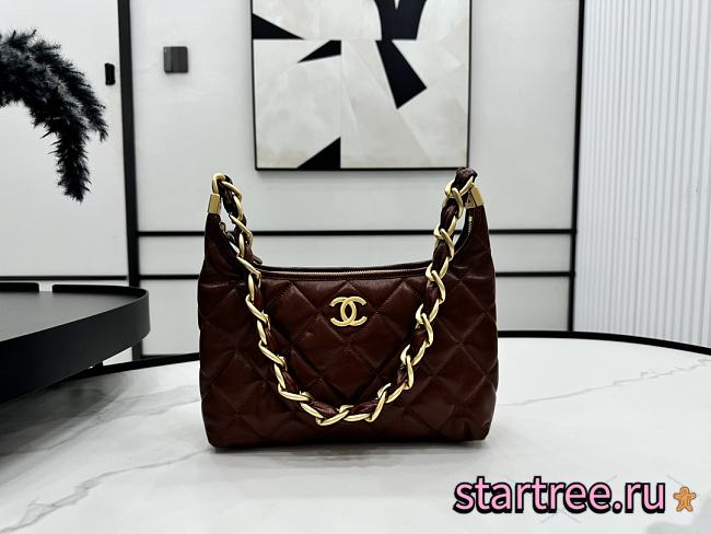 Green Small Hobo Bag Polished Lambskin & Gold-Tone Metal Brown-22.5 × 19.5 × 8.5 cm - 1