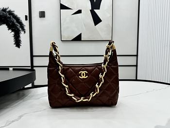 Green Small Hobo Bag Polished Lambskin & Gold-Tone Metal Brown-22.5 × 19.5 × 8.5 cm