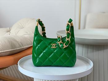 Green Small Hobo Bag Polished Lambskin & Gold-Tone Metal Green-22.5 × 19.5 × 8.5 cm