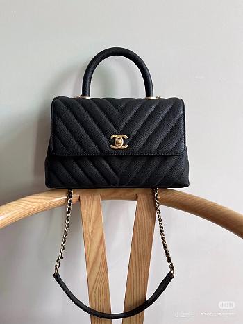 Chanel Coco Handle Chevron Bag Black-23cm