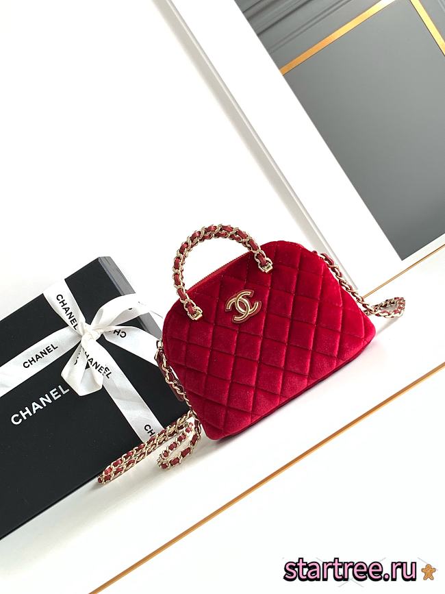 Chanel Chain Clutch Red In Velvet-11*16*5.5cm - 1
