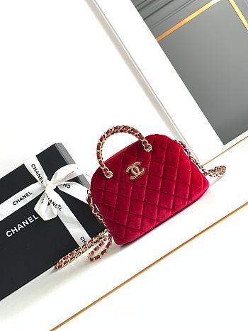 Chanel Chain Clutch Red In Velvet-11*16*5.5cm