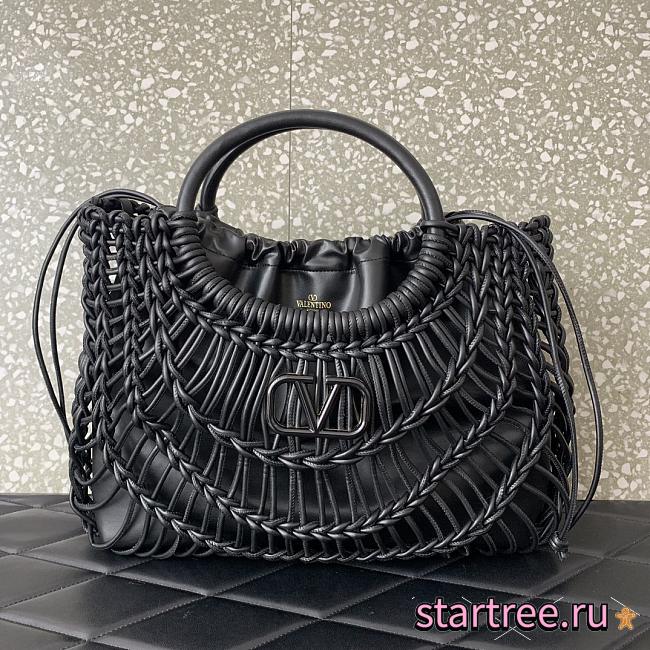 Valentino Allknots Woven Leather Shopper Black - 38x34x7cm - 1