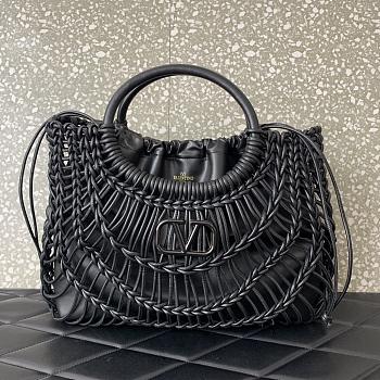 Valentino Allknots Woven Leather Shopper Black - 38x34x7cm