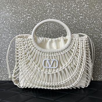 Valentino Allknots Woven Leather Shopper White - 38x34x7cm