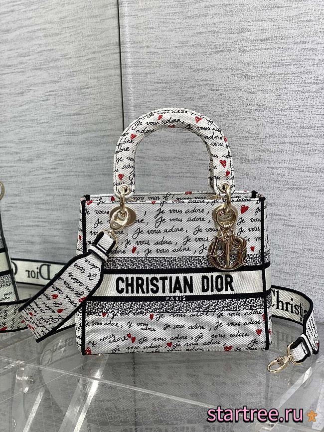 Medium Dioramour Lady D-Lite Bag White fabric-24 x 21 x 12 cm - 1