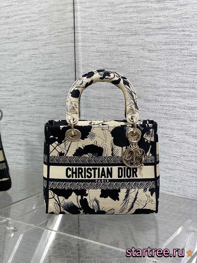 Medium Dioramour Lady D-Lite Bag Beige fabric-24 x 21 x 12 cm - 1