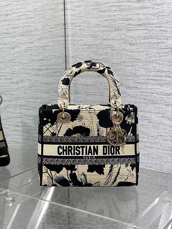 Medium Dioramour Lady D-Lite Bag Beige fabric-24 x 21 x 12 cm