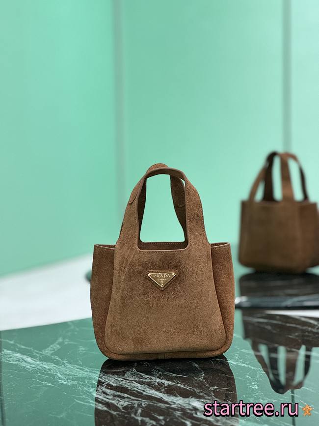 Prada Triangle Logo Suede Tote Bag-15.5×18×10cm - 1