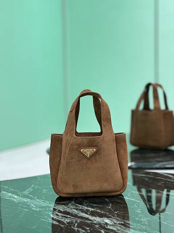 Prada Triangle Logo Suede Tote Bag-15.5×18×10cm
