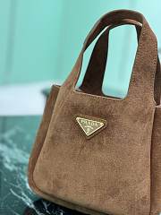 Prada Triangle Logo Suede Tote Bag-15.5×18×10cm - 2