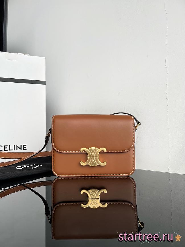 Celine Teen Triomphe Box Leather Brown-18.5*14*6cm - 1