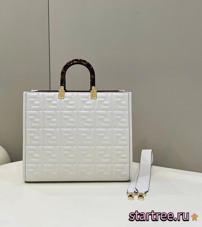 Fendi Sunshine Medium White Leather Shopper Tote Bag-35*17*31 - 1