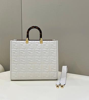 Fendi Sunshine Medium White Leather Shopper Tote Bag-35*17*31