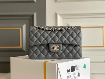 Chanel Classic Flap Bag Caviar Leather Gold Hardware Gray-23cm