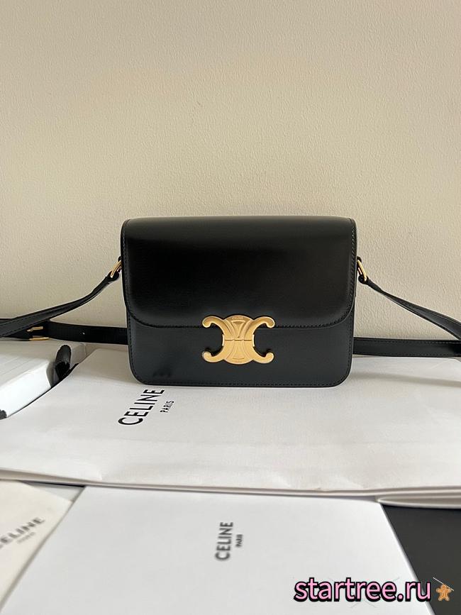 CELINE Shiny Calfskin MediumTriomphe Black-22*16*8cm - 1