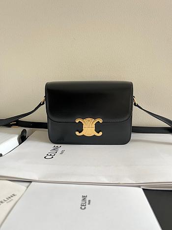 CELINE Shiny Calfskin MediumTriomphe Black-22*16*8cm
