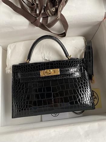 Hermes Kelly 19 In Crocodile Skin Black