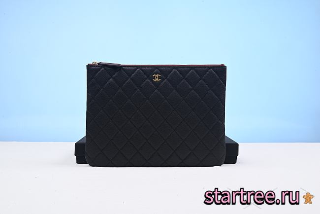 Classic Zipped Pouch Grained shiny calfskin & gold-tone metal black-28*20*1CM - 1