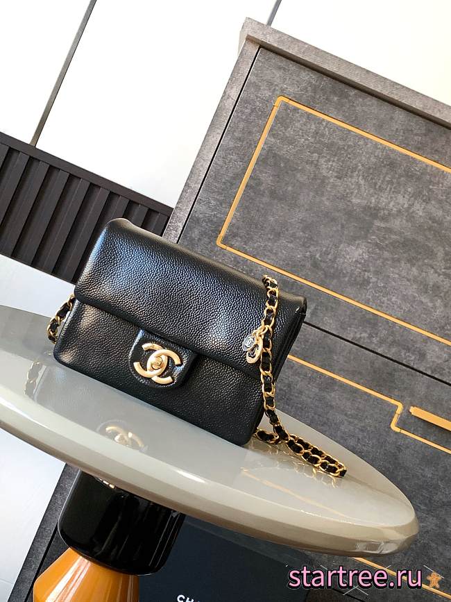 Chanel Small Flap Bag Grained Shiny Calfskin & Gold-Tone Metal Black-13 x 17.5 x 6 cm - 1