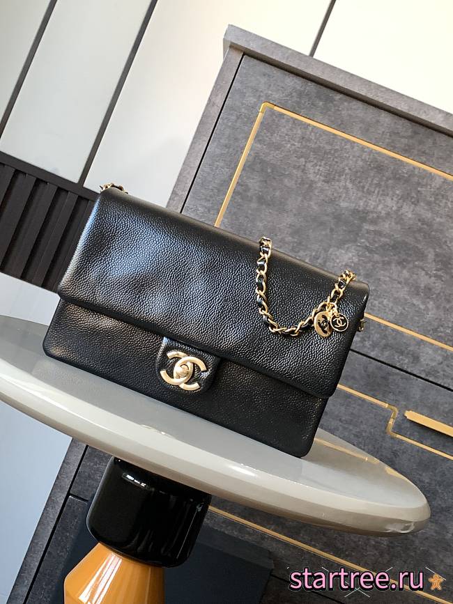 Chanel Small Flap Bag Grained Shiny Calfskin & Gold-Tone Metal Black-22x13x7cm - 1
