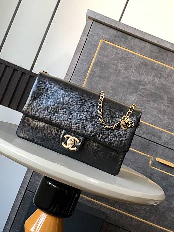 Chanel Small Flap Bag Grained Shiny Calfskin & Gold-Tone Metal Black-22x13x7cm