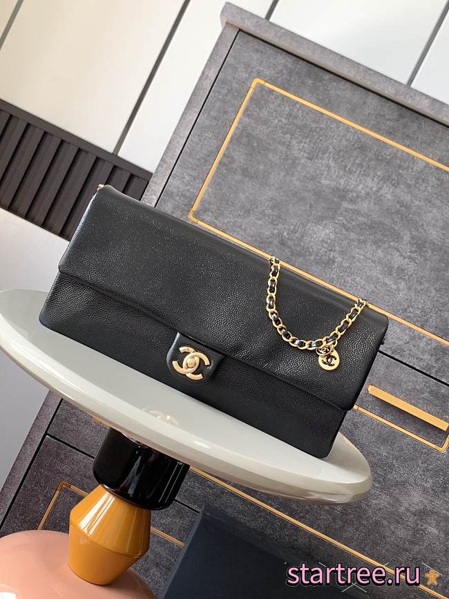 Chanel Small Flap Bag Grained Shiny Calfskin & Gold-Tone Metal Black-16x33x5cm - 1