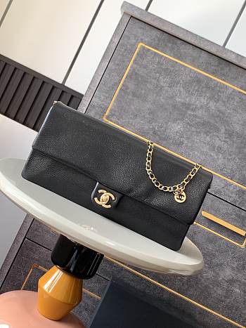 Chanel Small Flap Bag Grained Shiny Calfskin & Gold-Tone Metal Black-16x33x5cm