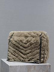 YSL Saint Laurent Calfskin Shearling Monogram Medium Niki Chain Satchel Grey-28*20*8.5cm - 2