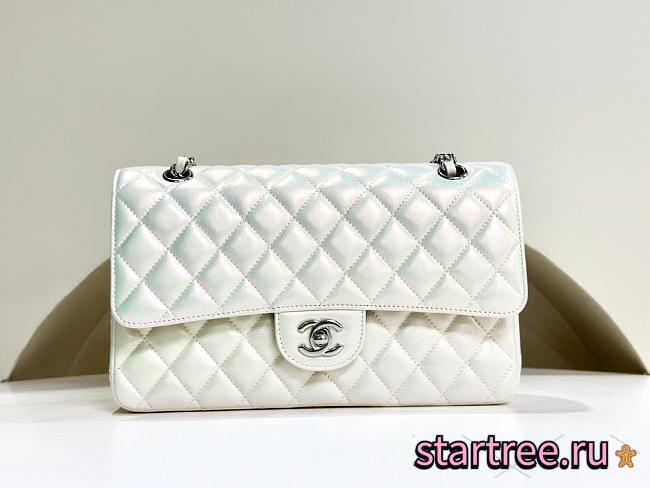 Chanel Medium Classic Flap In White Shiny Lambskin Leather-25cm - 1