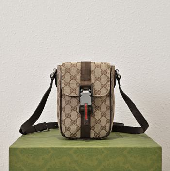GUCCI GG Mini Shoulder Bag in Beige And Ebony GG Bag-13*20*5.5CM