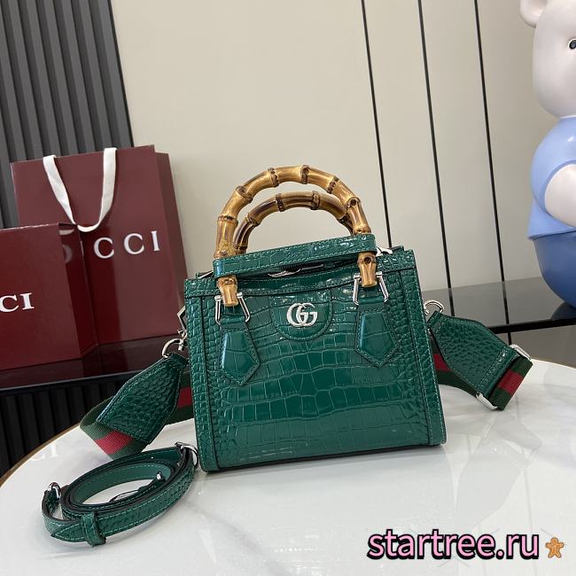 Gucci Diana Top HandBags In Crocodile Leather Green-20x16x10CM - 1