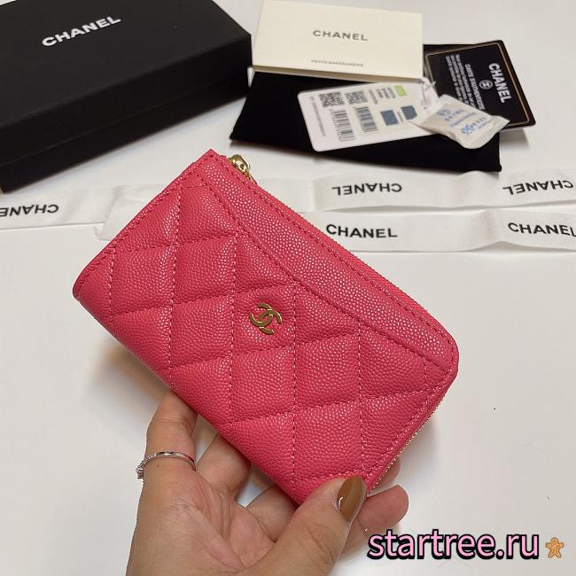 Chanel Caviar Quilted CC Zip Around Card Holder Pink - 1
