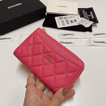 Chanel Caviar Quilted CC Zip Around Card Holder Pink