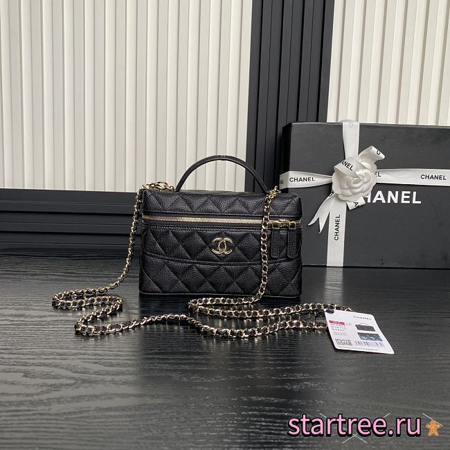 Chanel Caviar Quilted Long CC Vanity Clutch With Chain Black - 1