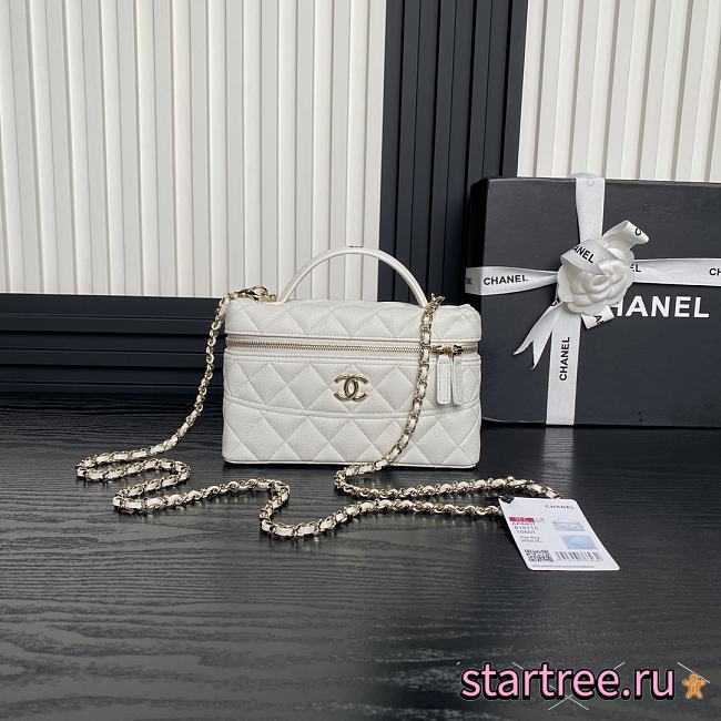 Chanel Caviar Quilted Long CC Vanity Clutch With Chain White-17×19.5×5cm - 1