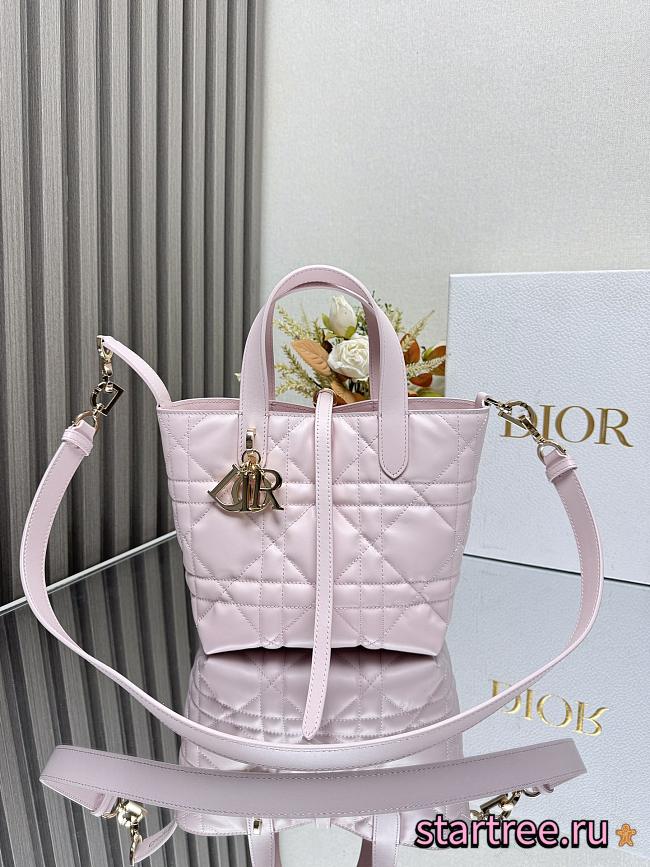 Dior Small Toujours Vertical Tote Bag Pink Macrocannage Calfskin - 18x16x12cm - 1
