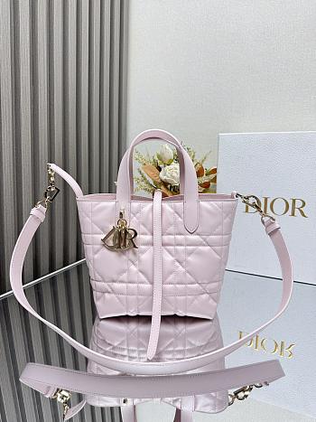 Dior Small Toujours Vertical Tote Bag Pink Macrocannage Calfskin - 18x16x12cm