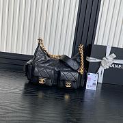 Chanel Shiny Lambskin Quilted Small CC Hobo Black-22x31x15cm - 1