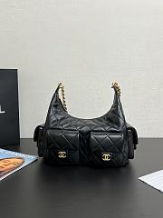 Chanel Shiny Lambskin Quilted Medium CC Hobo Black-27x35x18cm - 1