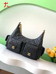 Chanel Shiny Lambskin Quilted Medium CC Hobo Black-27x35x18cm - 2
