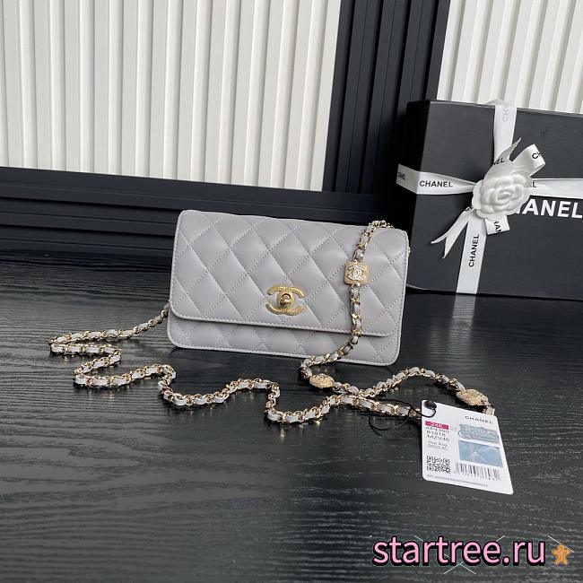 Chanel Clutch with Chain Lambskin Gold-Tone Metal Gray-11×18×5.5cm - 1